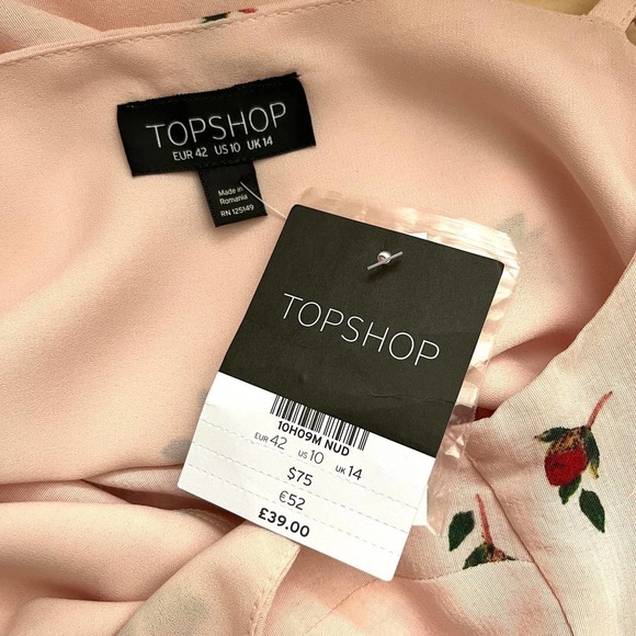 NWT Topshop Button Front Slip Midi‎ Dress in Pink Nude Rose Floral, Size 10 - Picture 4 of 11